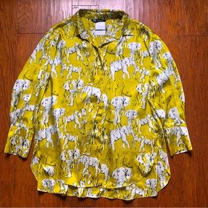 Zara Yellow Elephant Print Button Down Shirt